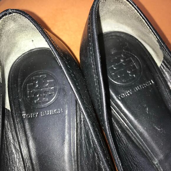 Tory Burch Reva Black Leather Ballet Flats Silver size 7.5 - Picture 5 of 8
